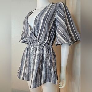 Womens Linen & Cotton Striped Romper Size Small